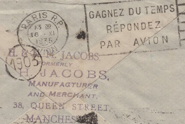 142039 1935 AIRMAIL MANCHESTER TO BUENOS AIRES 2/6 SEAHORSE (SG450) ALSO 2D AND 1S.