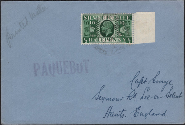 142045 1935 PAQUEBOT MAIL TO HAMPSHIRE KGV ½d SILVER JUBILEE (SG453).