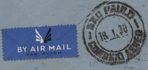 142047 1938 AIRMAIL SOUTH KENSINGTON, LONDON TO BRAZIL WITH 2/6 SEAHORSE (SG450) 1S (SG449).