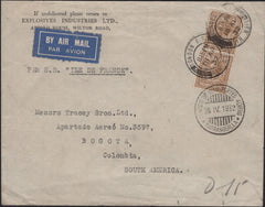142049 1932 AIRMAIL LONDON TO BOGOTA, COLUMBIA, 1S (SG429) X 2.