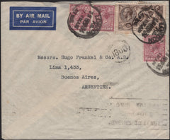 142052 1934 AIRMAIL LONDON TO BUENOS AIRES, ARGENTINE WITH 2/6 SEAHORSE (SG415a) AND KGV 6D (SG426a) X 3.