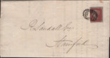 142057 1852 MAIL SLEAFORD, LINCS TO STAMFORD 1D (SG8), FINE PRINTED CONTENT 'LIncolnshire County Lunatic Asylum.'