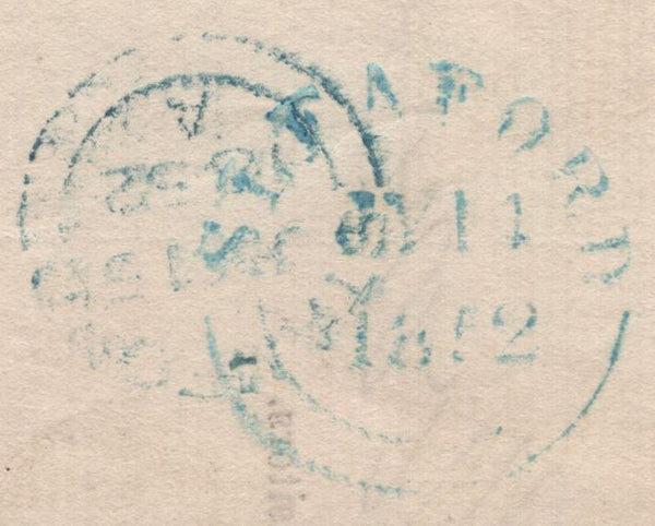 142057 1852 MAIL SLEAFORD, LINCS TO STAMFORD 1D (SG8), FINE PRINTED CONTENT 'LIncolnshire County Lunatic Asylum.'
