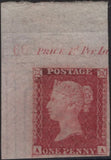 142059 1857 DIE2 1D PL.66 CORNER MARGINAL IMPERFORATE  IMPRIMATUR LETTERED AA WITH WATERMARK INVERTED.