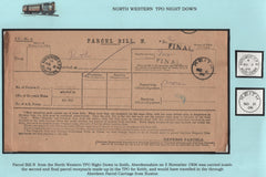 142071 1906 NORTH WESTERN TRAVELLING POST OFFICE 'PARCEL BILL' WITH DATE STAMPS.