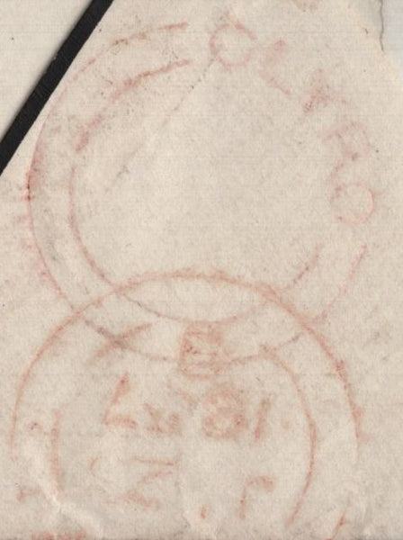 142075 1857 MAIL HAY ON WYE , BRECON TO HEREFORD 1D (SG29) 'CLYRO' UDC IN RED.