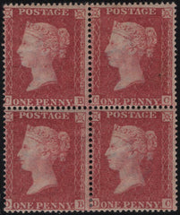 142077 1858 DIE 2 1D PL.58 PERFORATION 16 (SG36) FINE TO VERY FINE MINT BLOCK OF FOUR.