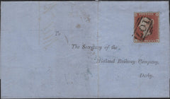 142083 1854 1D ARCHER EXPERIMENTAL PERFORATION PL.97 (SG16b) ON COVER BRADFORD, YORKS TO DERBY.