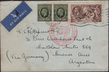 142084 1936 AIRMAIL LONDON TO BUENOS AIRES, ARGENTINA 2/6 SEAHORSE (SG450) PAIR 9D (SG447).