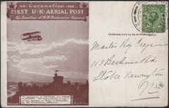 142089 1911 FIRST U.K. AERIAL POST LONDON POSTCARD IN RED-BROWN TO STOKE NEWINGTON.