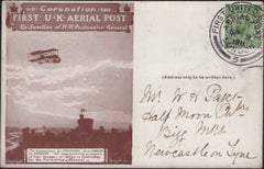 142090 1911 FIRST U.K. AERIAL POST LONDON POSTCARD IN BROWN TO NEWCASTLE ON TYNE WITH 'J. & J. COLMAN ADVERT'.