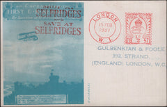 142091 1937 FACSIMILE 1911 FIRST U.K. AERIAL POST LONDON POSTCARD IN BLUE TO LONDON.