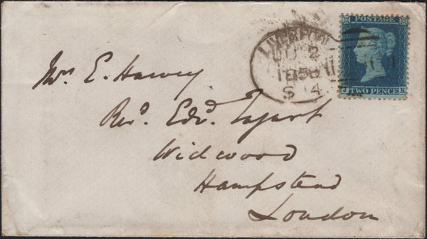 142096 1856 MAIL LIVERPOOL TO HAMPSTEAD, LONDON 2D PL.5 (SG34) 'LIVERPOOL/466' SPOON (RA64).