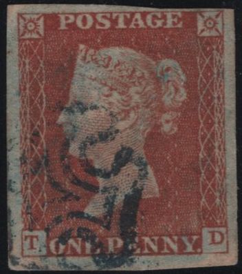 142125 1843 1D PL.34 (SG8)(TD) DARK BLUE MALTESE CROSS, GOOD TO FINE USED.