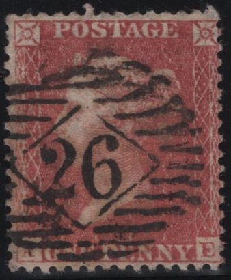 142135 1857 DIE 2 1D PLATE 53 ROSE-RED ON CREAM TINTED TO WHITE PAPER (SPEC C9(3/4), GOOD USED.