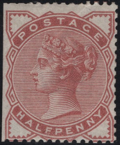 142193 1884 STAMP COMMITTEE DE LA RUE ½D VENETIAN-RED PERFORATED COLOUR TRIAL (SG187) WHITE PAPER WMK CROWN, GOOD UNUSED.