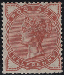 142194 1884 STAMP COMMITTEE DE LA RUE ½D ORANGE-BROWN PERFORATED COLOUR TRIAL (SG187) WHITE PAPER WMK CROWN, GOOD TO FINE UNUSED.