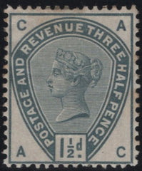 142197 1884 STAMP COMMITTEE DE LA RUE 1½D GREY PERFORATED COLOUR TRIAL (SG188) WHITE PAPER WMK CROWN, GOOD UNUSED.