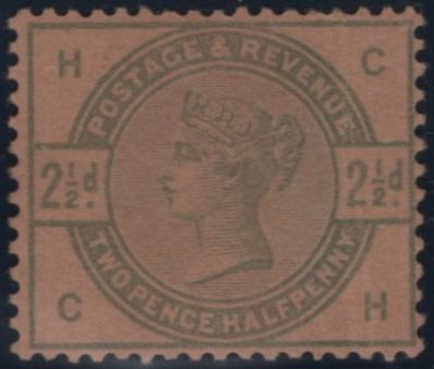 142201 1884 STAMP COMMITTEE DE LA RUE 2½D GREEN ON BUFF PERFORATED UNWATERMARKED PAPER COLOUR TRIAL (SG190), GOOD UNUSED.