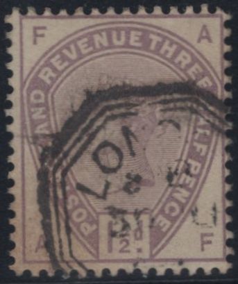142205 1884 STAMP COMMITTEE DE LA RUE 1½D PURPLE ON GREY PERFORATED UNWATERMARKED PAPER COLOUR TRIAL (SG188), LONDON OCTAGONAL TRIAL CANCELLATION.