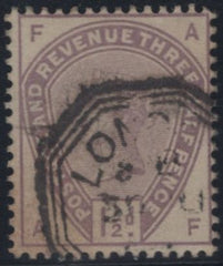 142205 1884 STAMP COMMITTEE DE LA RUE 1½D PURPLE ON GREY PERFORATED UNWATERMARKED PAPER COLOUR TRIAL (SG188), LONDON OCTAGONAL TRIAL CANCELLATION.