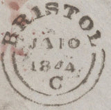 142219 1844 MAIL NEWPORT, MONMOUTH TO BRISTOL 1D PL.38 (SG8) MONMOUTH MALTESE CROSS.
