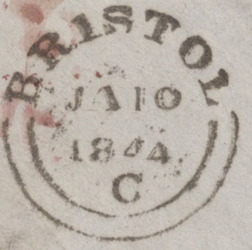 142219 1844 MAIL NEWPORT, MONMOUTH TO BRISTOL 1D PL.38 (SG8) MONMOUTH MALTESE CROSS.