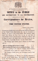 142225 1854 POSTAL NOTICE 'Correspondence for Mexico, VIA THE UNITED STATES'.