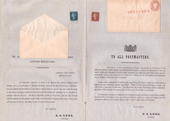 142229  1841 POSTAL NOTICE 'TO ALL POSTMASTERS, SUB-POSTMASTERS, AND LETTER RECEIVERS' FROM E.S.LEES  'GENERAL POST OFFICE EDINBURGH 1841' INTRODUCING THE PENNY RED (SG8), THE TWO PENNY BLUE (SG14) AND THE NEW POSTAL STATIONERY (SPEC PN8).