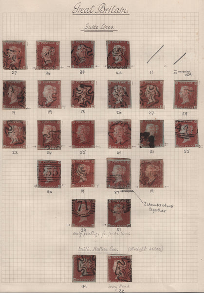 142233 1841-1848 GOOD USED GROUP PLATED 1D RED (SG8) (24 ITEMS).