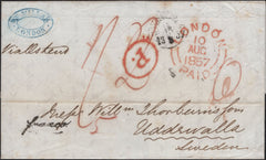 142238 1857 MAIL LONDON TO UDDEVALLA, SWEDEN, POST PAID.