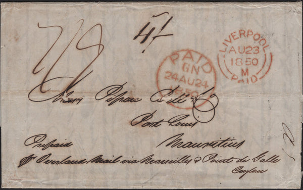 142239 1850 MAIL LIVERPOOL TO PORT LOUIS, MAURITIUS.