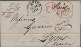 142243 1844 MAIL WORCESTER TO LYON, FRANCE, POST PAID.
