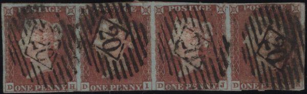 142257 1846 1D PL.71 (SG8) GOOD USED STRIP OF FOUR.