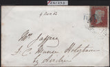142263 1854 MAIL IRVINE, SCOTLAND TO HOLYTOWN 1D (SG17) CANCELLED BLACK NUMERAL AND 'FAKED' 'FULLARTON' CANCELLATION IN BLUE.