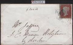 142263 1854 MAIL IRVINE, SCOTLAND TO HOLYTOWN 1D (SG17) CANCELLED BLACK NUMERAL AND 'FAKED' 'FULLARTON' CANCELLATION IN BLUE.