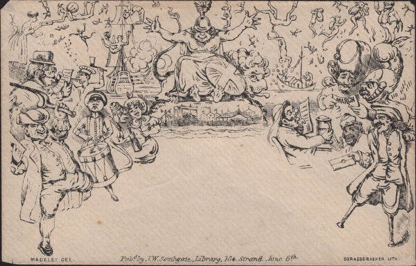 142267 CIRCA 1890 DERAEDEMAEKER REPRINT SOUTHGATE CARICATURE NO.3 'PEG LEG SAILOR' ON PALE YELLOW PAPER.