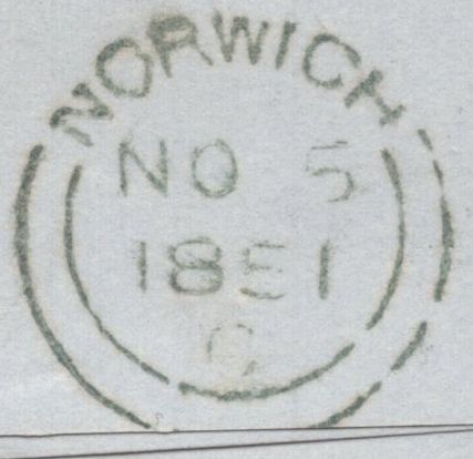 142279 1851 MAIL NORWICH TO WYNMONDHAM 1D (SG9) 'ST-STEPHENS ST' HANDSTAMP (NK 324h).