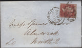 142280 1855 MAIL NORWICH TO ALNWICK DIE 2 1D (SPEC C6) WITH 'ST. STEPHENS'  HANDSTAMP IN BLUE (NK324r)..