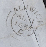 142280 1855 MAIL NORWICH TO ALNWICK DIE 2 1D (SPEC C6) WITH 'ST. STEPHENS'  HANDSTAMP IN BLUE (NK324r)..