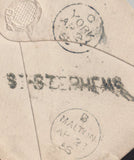 142281 1858 MAIL NORWICH TO MALTON, YORKSHIRE 1D (SG40) 'ST.STEPHENS' HANDSTAMP '(NK324r).