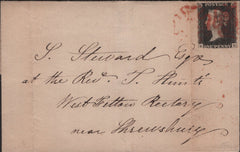 142282 1840 WRAPPER WOLVERHAMPTON TO WEST FELTON  RECTORY,  SHREWSBURY 1D BLACK PL.8 (SG2) .