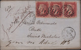 142288 1861 'NOTICE OF OBJECTION'  MAIL USED LOCALLY IN WORCESTER WITH STRIP OF THREE DIE2 1D (SG40).
