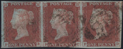 142299 1847 1D PL.73 (SG8) STRIP OF THREE, FINE USED.