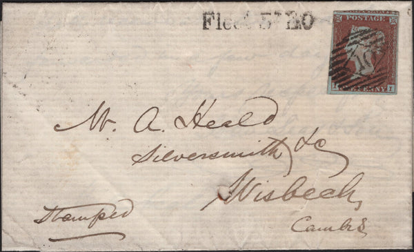 142309 1848 MAIL LONDON TO WISBECH 1D PL.76 (SG8g) 'Fleet St E.O' HANDSTAMP'.