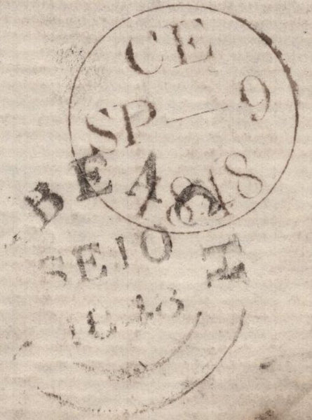 142309 1848 MAIL LONDON TO WISBECH 1D PL.76 (SG8g) 'Fleet St E.O' HANDSTAMP'.