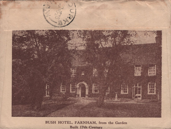 142313 1936 ILLUSTRATED ADVERTISING COVER AIRMAIL FARNHAM, SURREY TO AUSTRALIA.