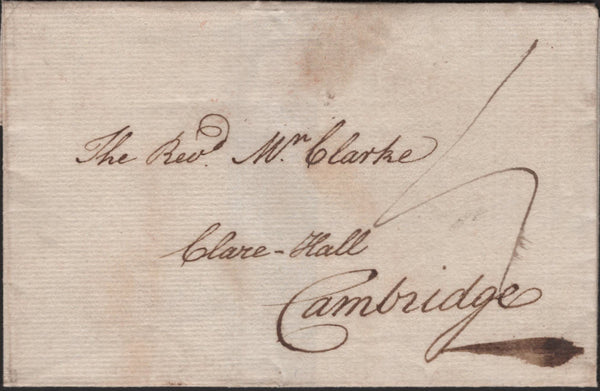 142323 CIRCA 1781-85 MAIL WAKEFIELD TO CAMBRIDGE WITH 'WAKE/FIELD' HANDSTAMP (YK3034).