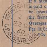 142327 1960 REGISTERED AIRMAIL NORTH KENSINGTON, LONDON TO BARBADOS.