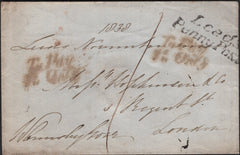 142328 1838 FREE MAIL LEEDS TO LONDON 'Leeds/Penny Post' HANDSTAMP (YK1800) AND LONDON 'To Pay/1d Only' handstamps ( L816)